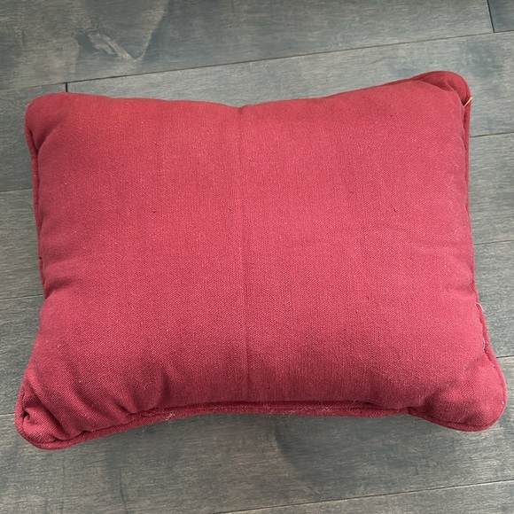 Vintage Burgundy Merry Christmas Pillow, Holiday Cushion, Embroidered Sofa Decor - Picture 2 of 7